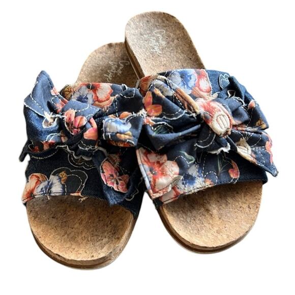 Crown Vintage Artrisia Floral Denim Bow Sandals Women’s Size 9 - Picture 1 of 12
